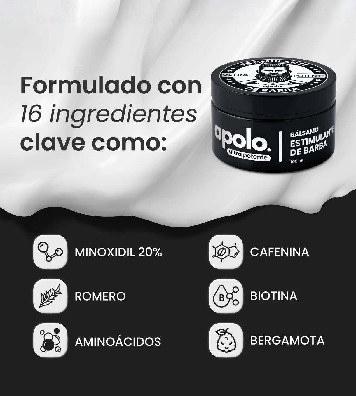 Bálsamo para Crecimiento de Barba Ultra Potente con Minoxidil 20% | 100mL